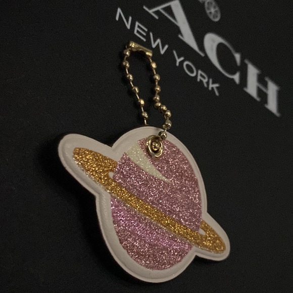 Coach X NASA Saturn Planet Space Leather Bag Charm keychain FOB Glitter - Picture 3 of 5